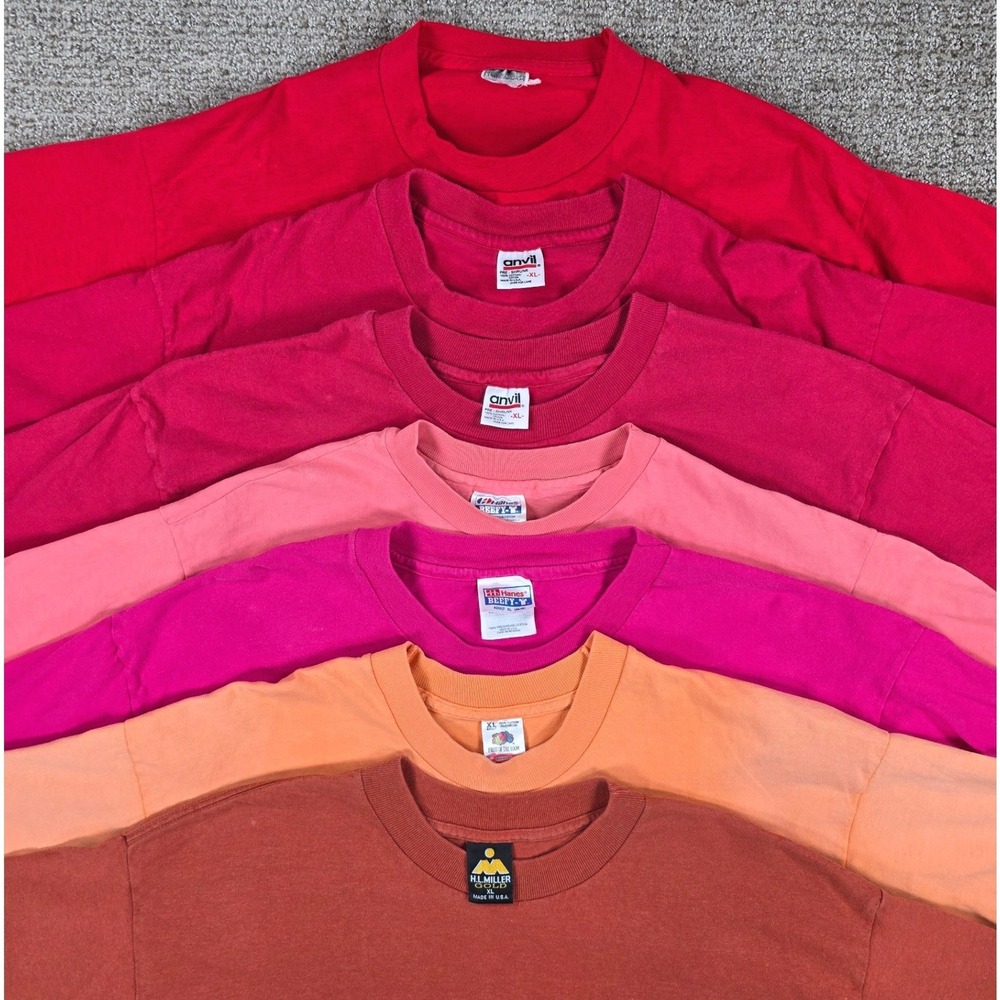 Lot of 7 Vintage Blank‎ T Shirt Bundle Mens XL Anvil Hanes Fruit of the Loom